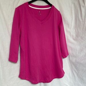 Isaac Mizrahi V-Neck 3/4 Sleeve Top - Bright Pink